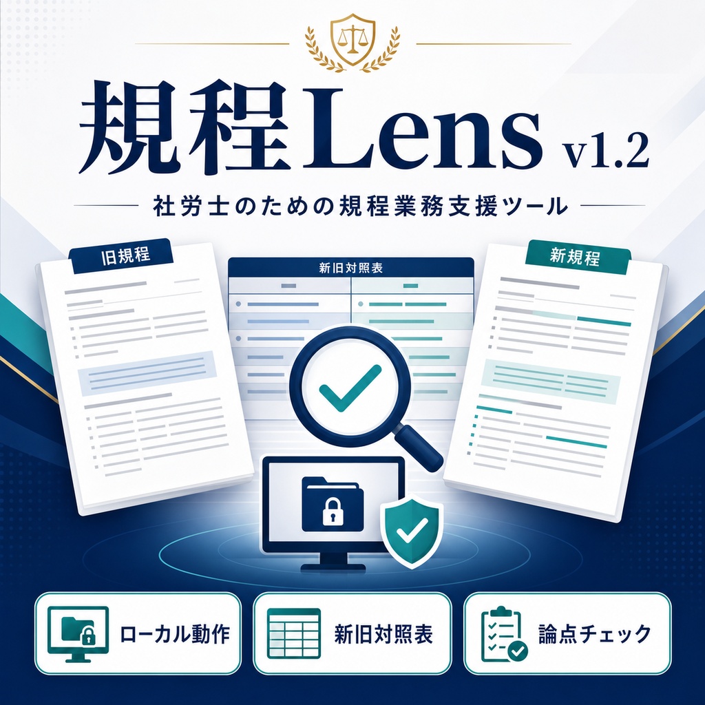 規程Lens v1.2|社労士向け 就業規則ドラフト・新旧対照表・論点チェック