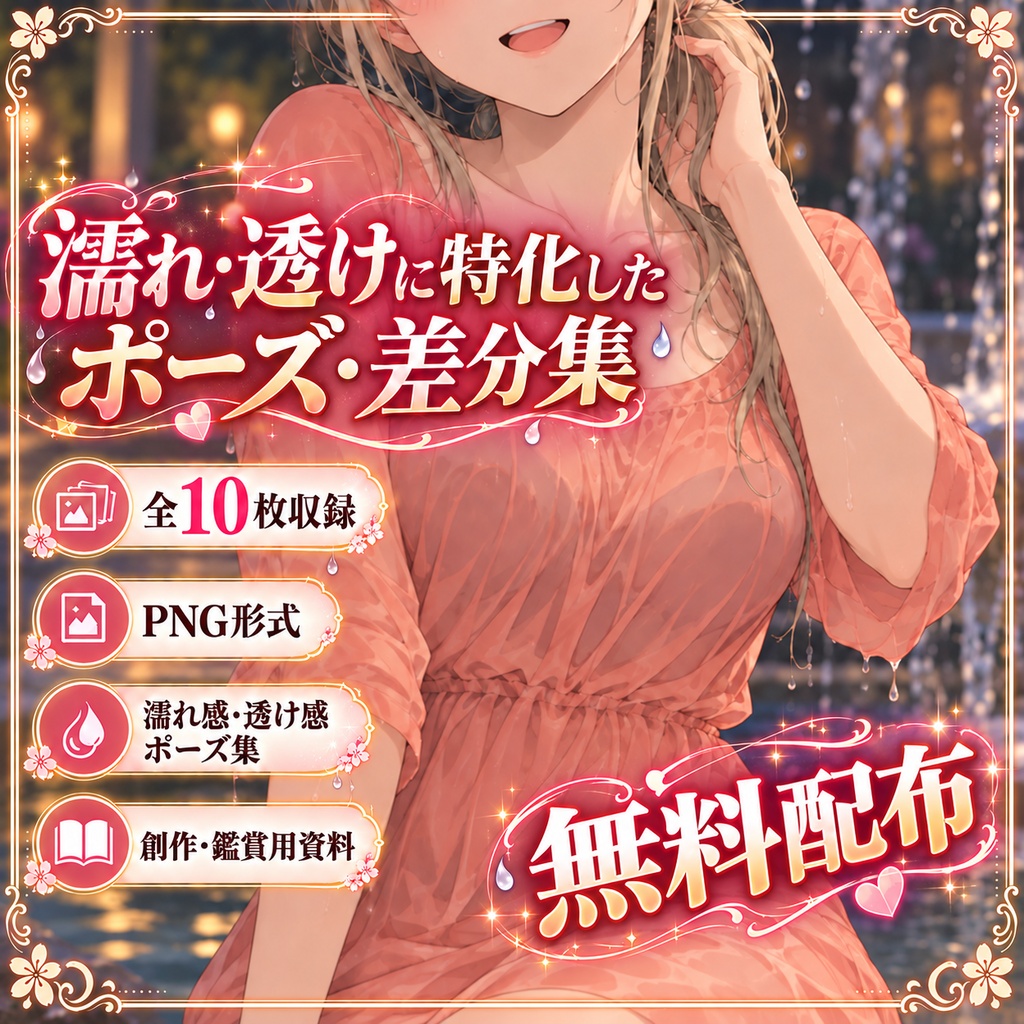 アニメ調｜濡れ・透け表現に特化したポーズ・差分集 Vol.1.5【10枚】