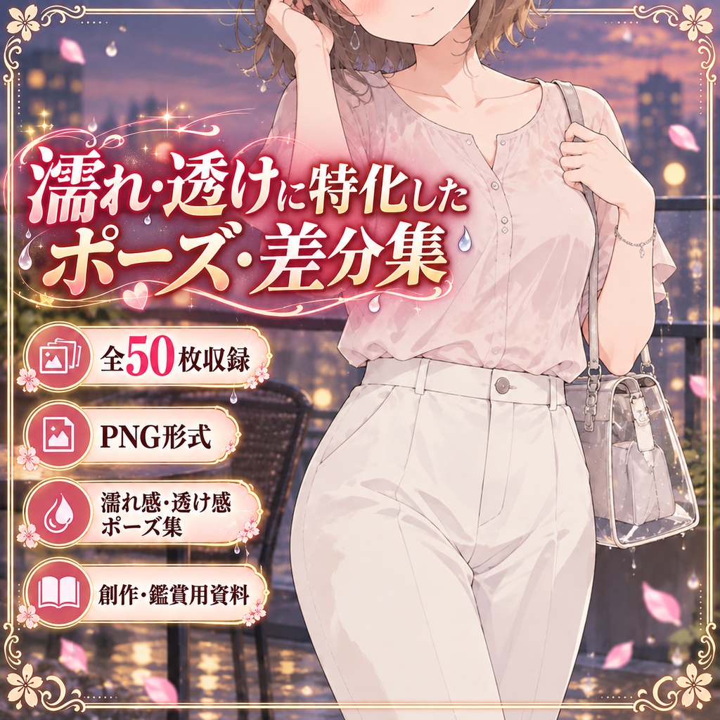 アニメ調｜濡れ・透け表現に特化したポーズ・差分集 Vol.4【50枚】