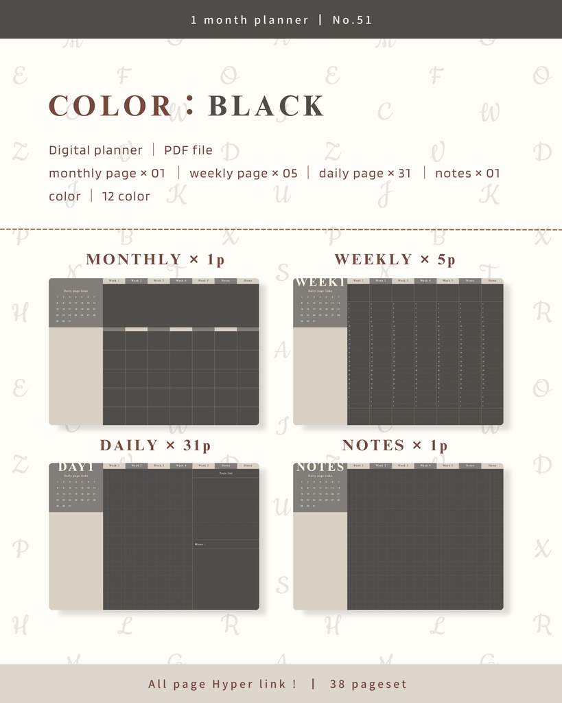 【 12 color 】1ヶ月手帳 | No.51