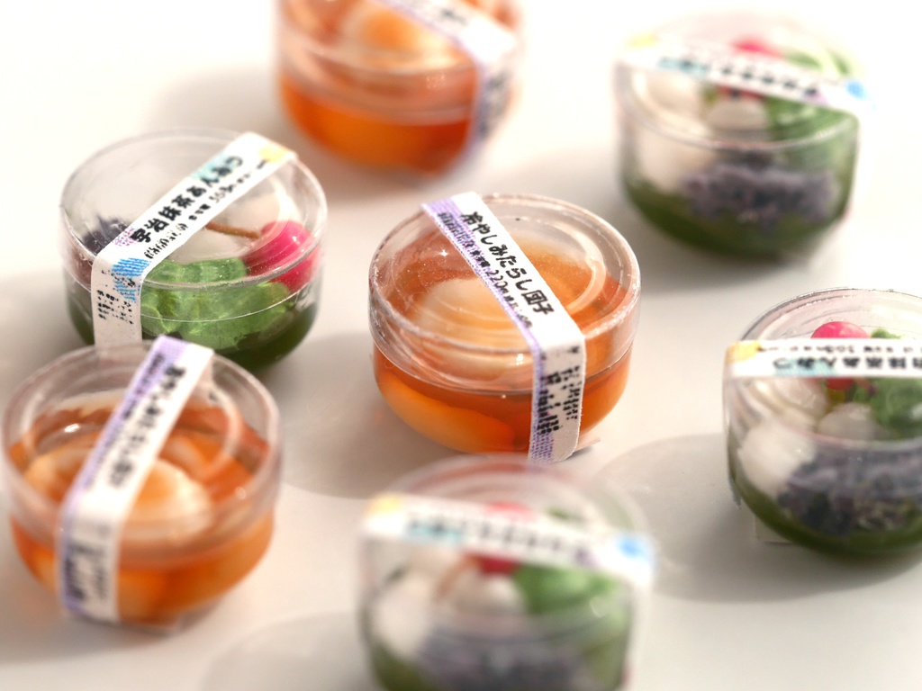 【ミニチュア】コンビニスイーツ2種(冷やしみたらし団子&宇治抹茶あんみつ)+スプーン2つ+コンビニ袋