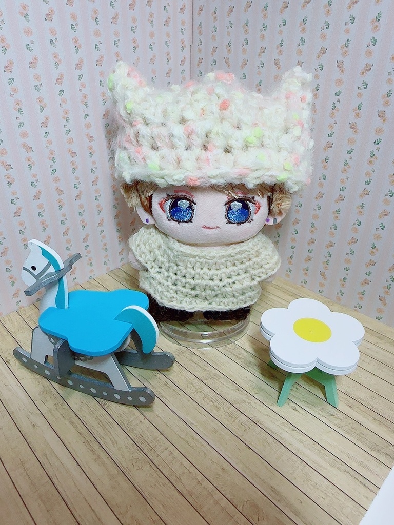 ぬい用 しっぽ付きねこみみキャップ(頭周り22〜24cm程)