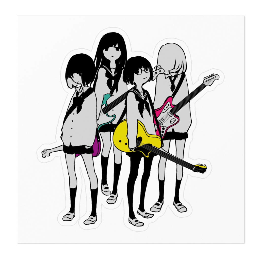 ギター&ベース女子高生のステッカー