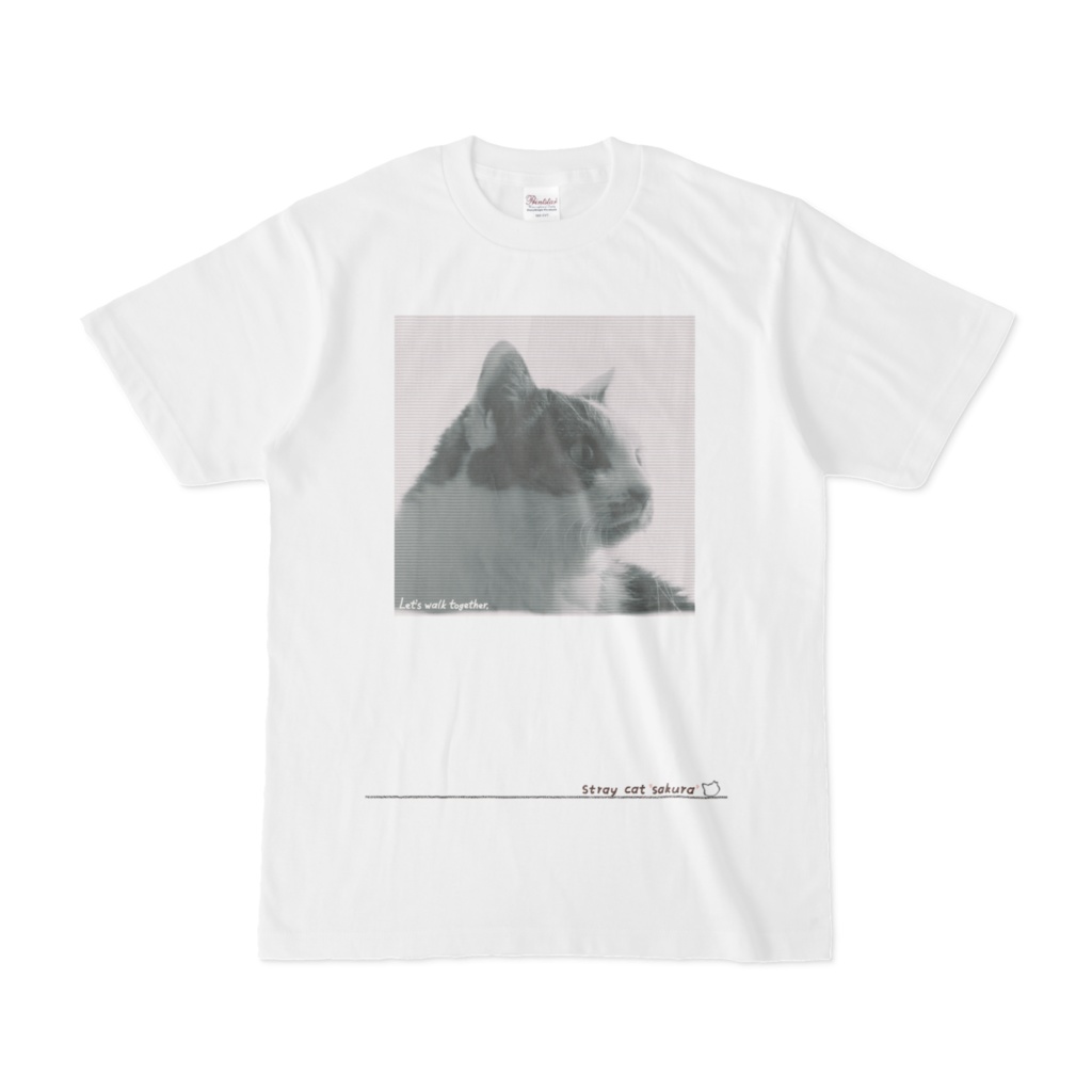 のら猫さくらTシャツ_1【モノクロ】
