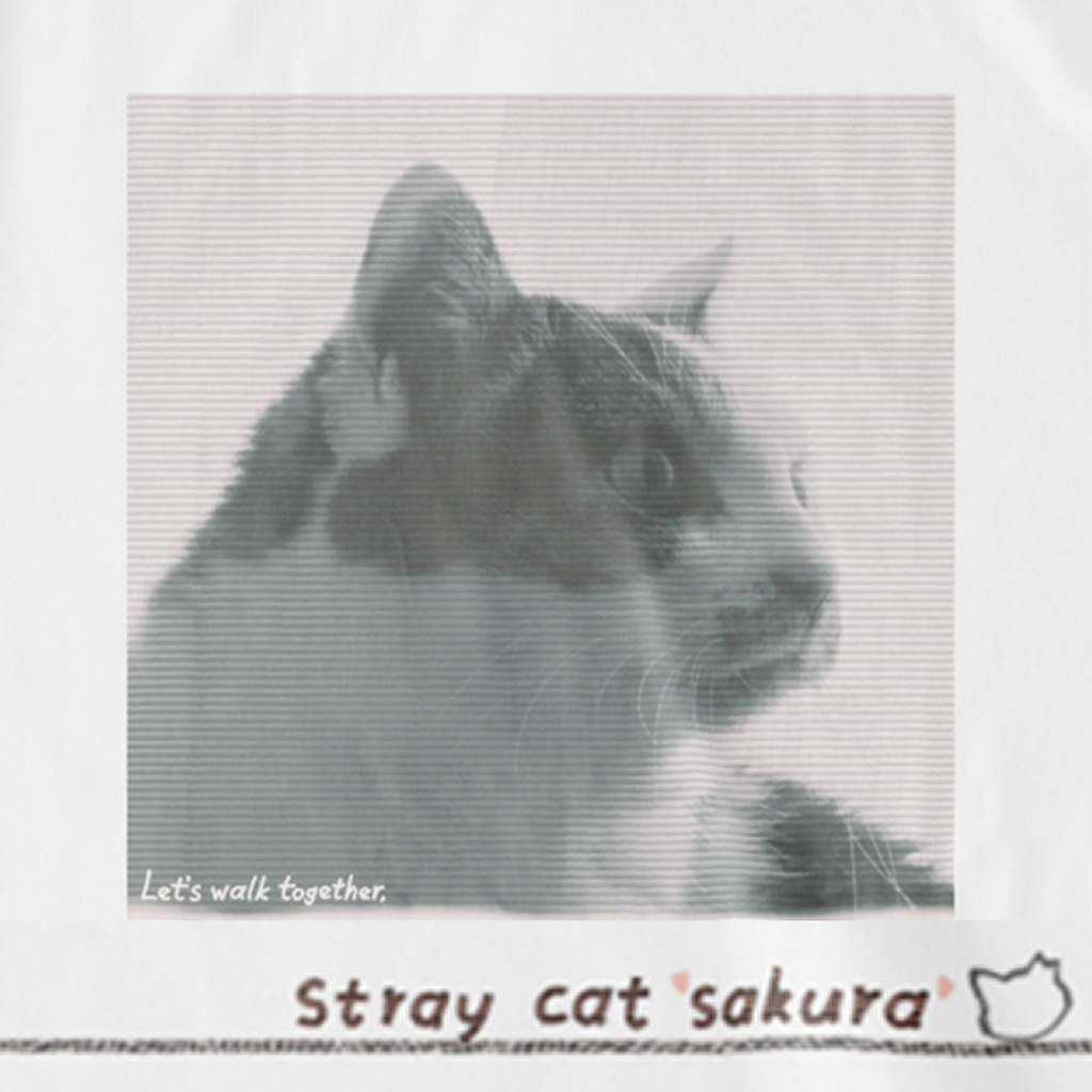 のら猫さくらTシャツ_1【モノクロ】