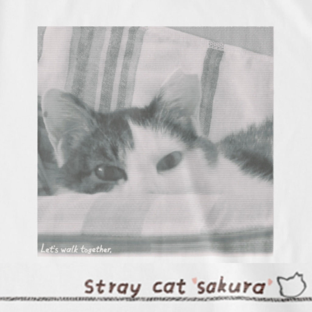 のら猫さくらTシャツ_2【モノクロ】