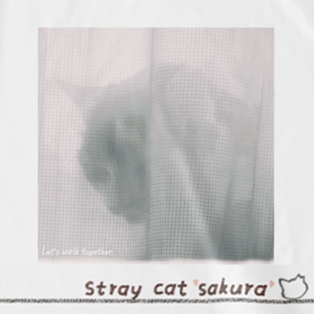 のら猫さくらTシャツ_3【モノクロ】