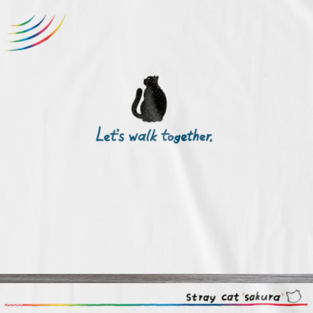 聞く猫Tシャツ【白と虹】