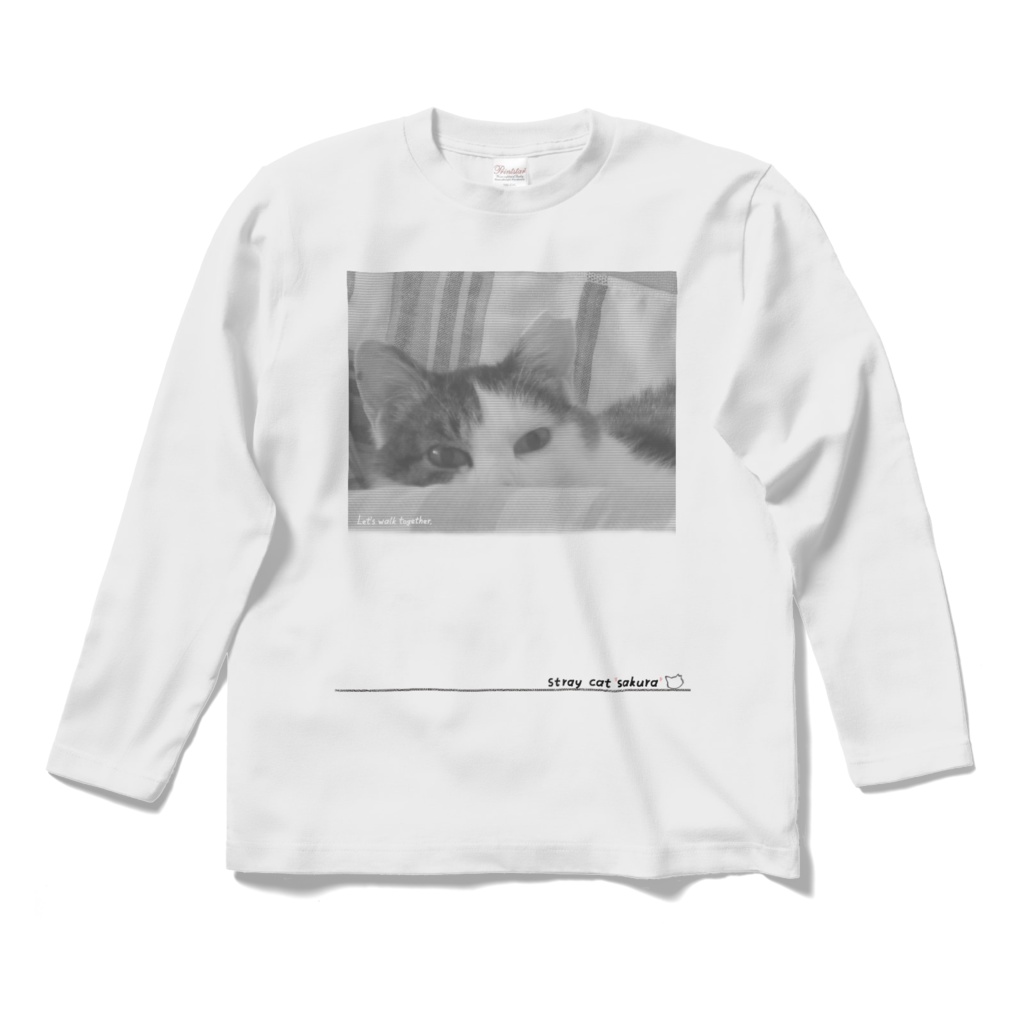 のら猫さくらロングTシャツ【モノクロ2】