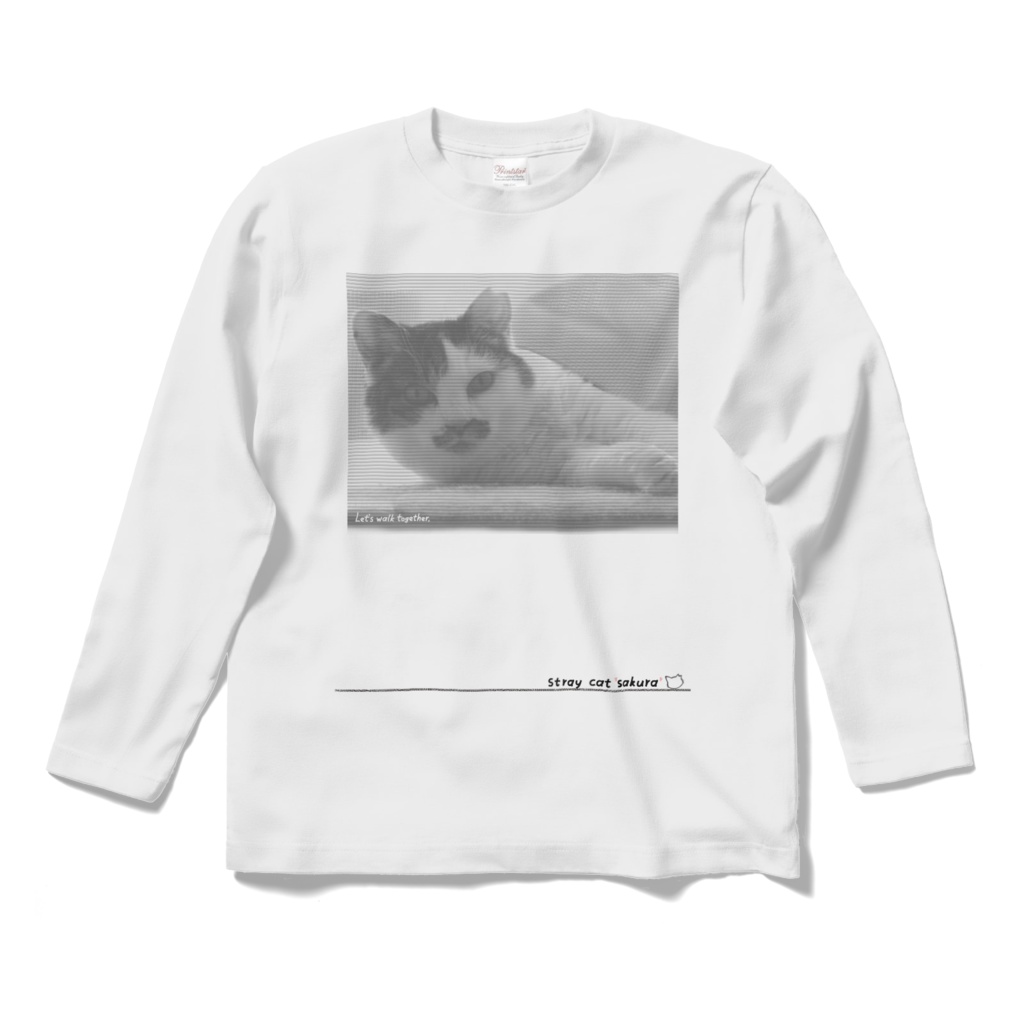 のら猫さくらロングTシャツ【モノクロ5】