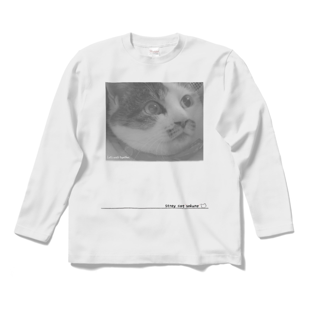 のら猫さくらロングTシャツ【モノクロ6】