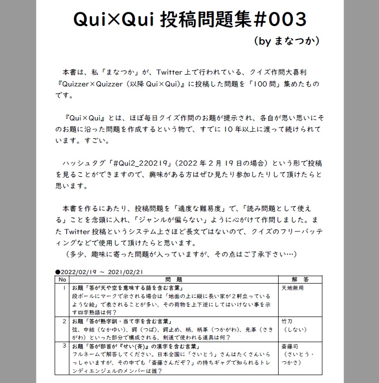 Qui×Qui提出問題集#003 （電子書籍[PDF]のみ）