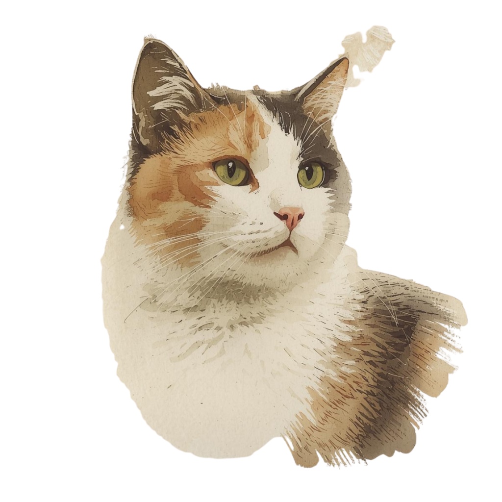 🎀 アンティーク水彩猫クリップアートセット 🎀