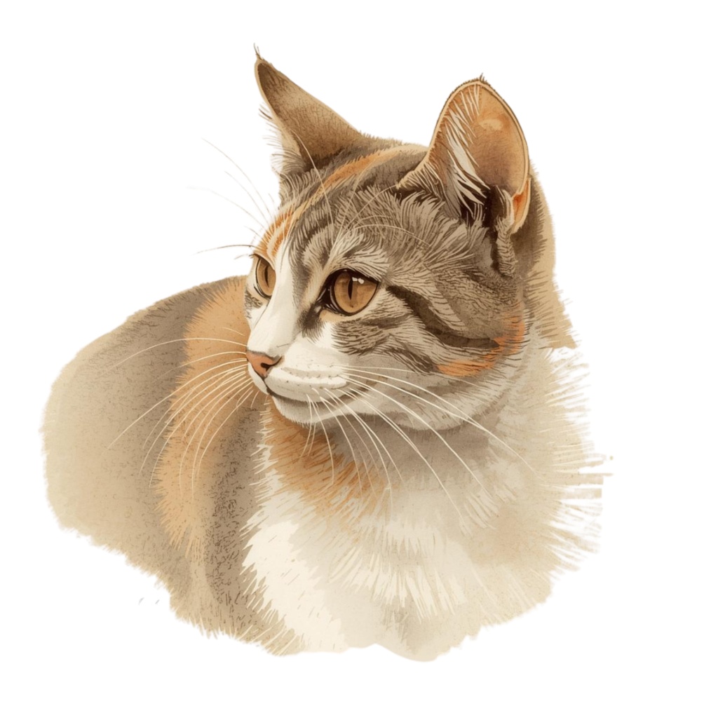 🎀 アンティーク水彩猫クリップアートセット 🎀