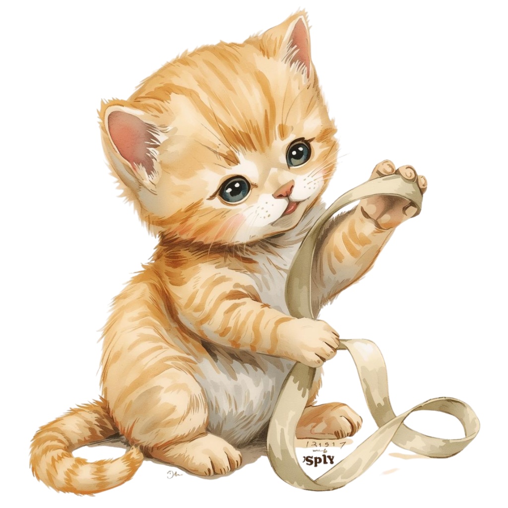 🎀 アンティーク水彩猫クリップアートセット 🎀