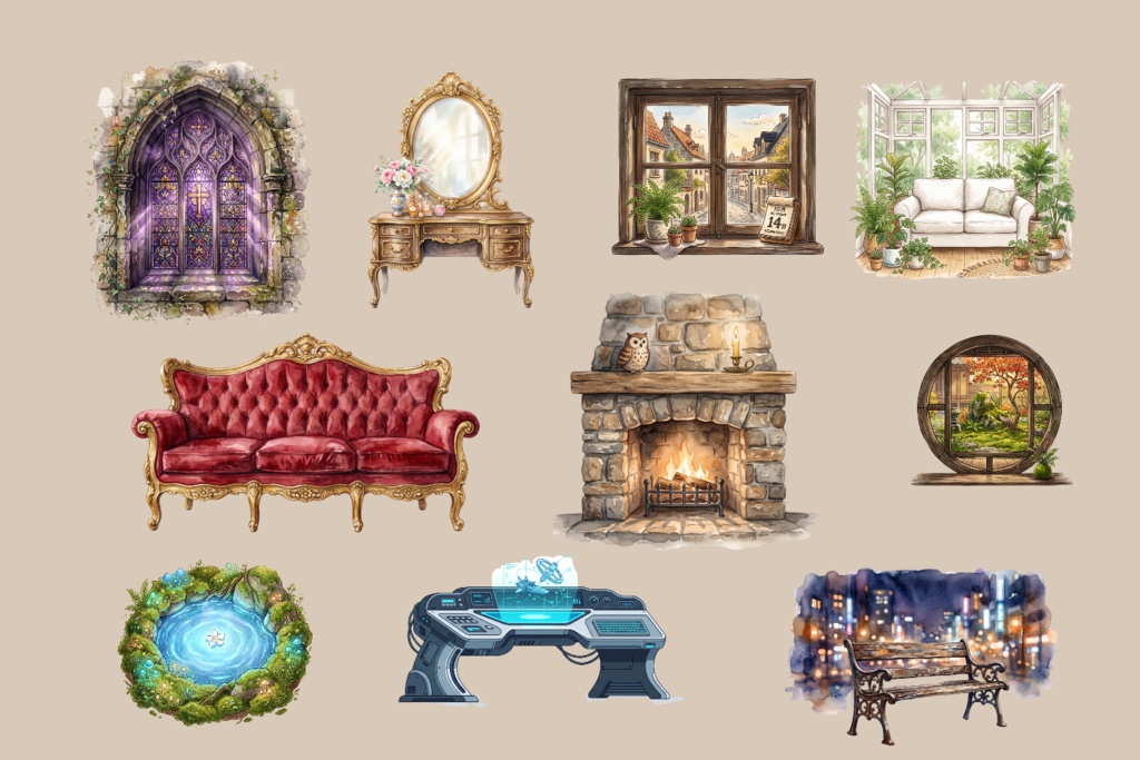 【背景素材】エモくて温かい空間素材10点セット🎨✨｜背景透過済・VTuber・TRPG向け
