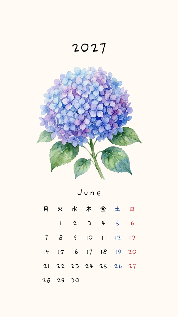 【スマホ壁紙】2027年 カレンダー🌿水彩花と過ごす癒やしの12ヶ月セット