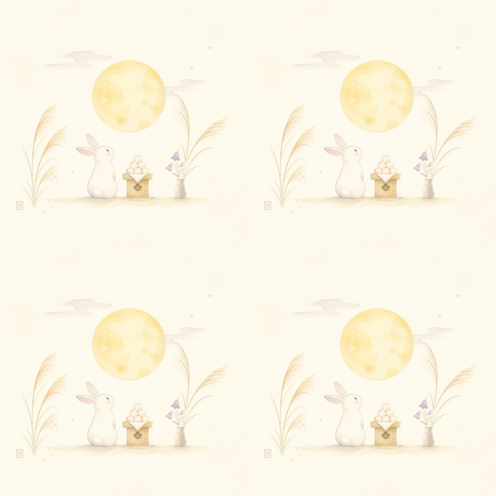 月夜のうさぎと秋の実り お月見デジタルペーパーセット