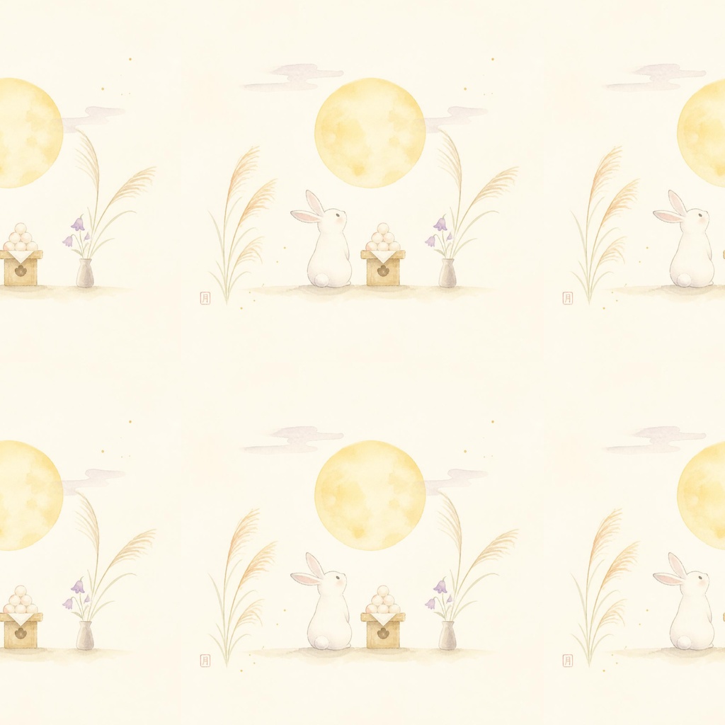 月夜のうさぎと秋の実り お月見デジタルペーパーセット