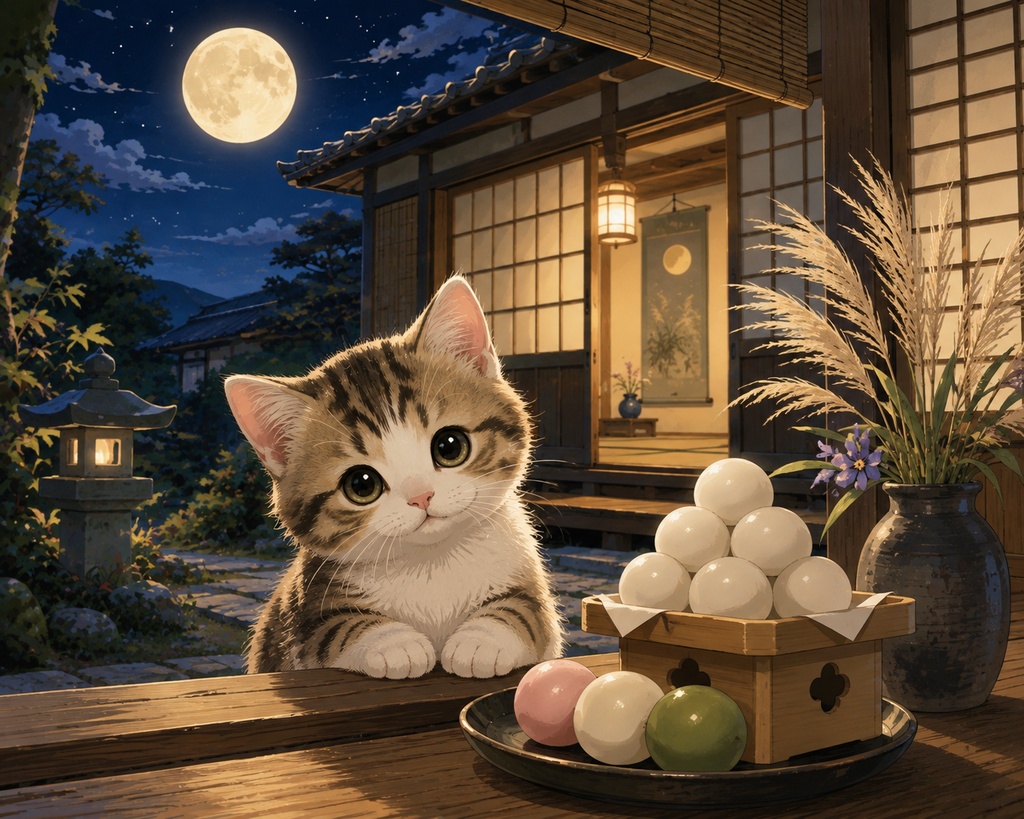 子猫とお月見