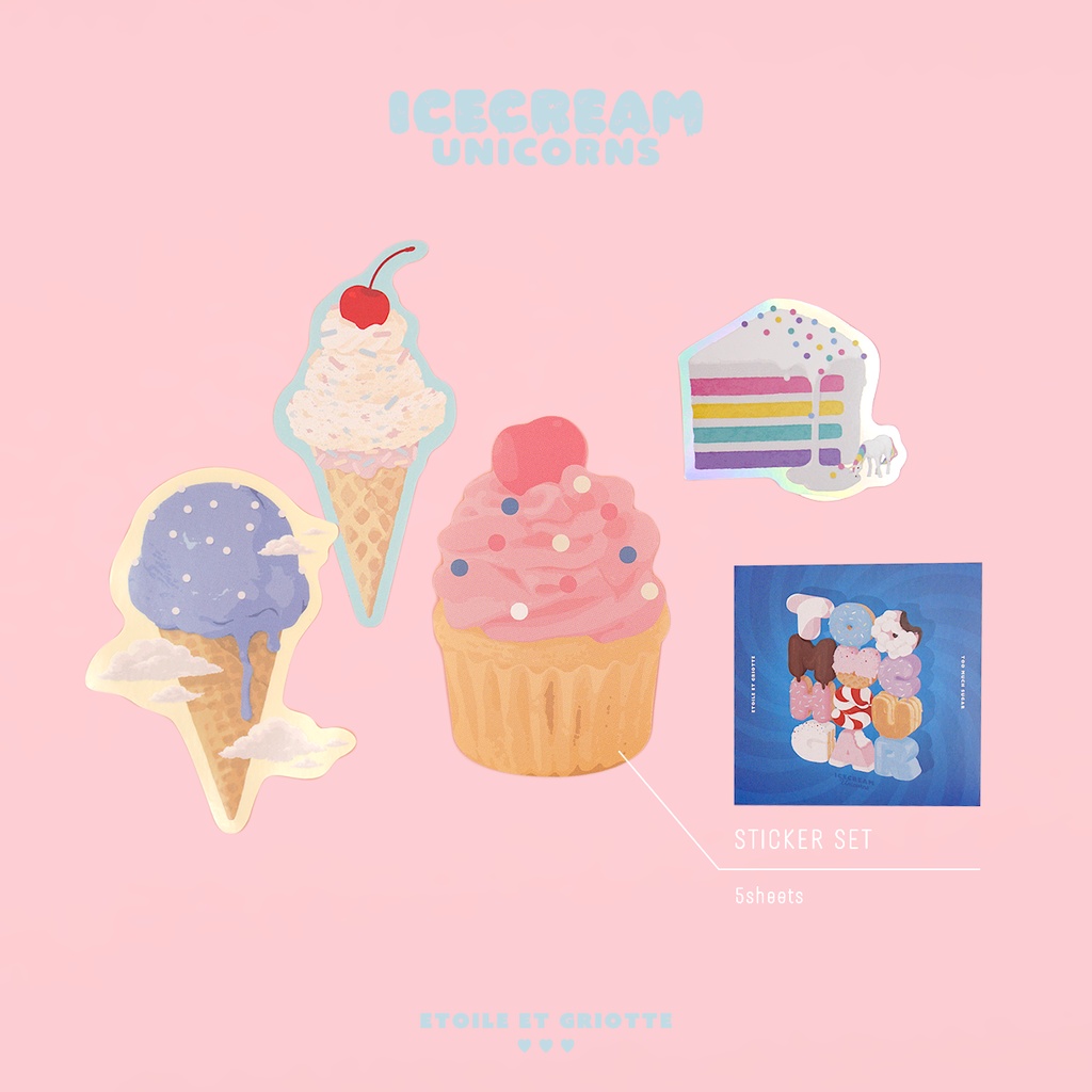ステッカー5枚セットICECREAM UNICORNS