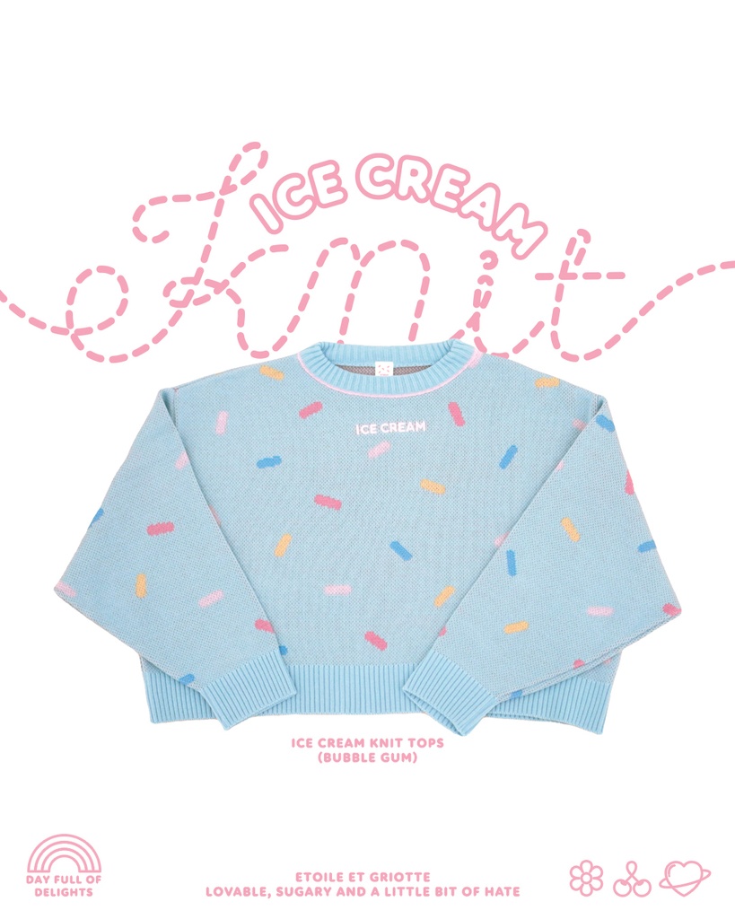 ICE CREAMニットトップス-BUBBLEGUM-(ブルー)