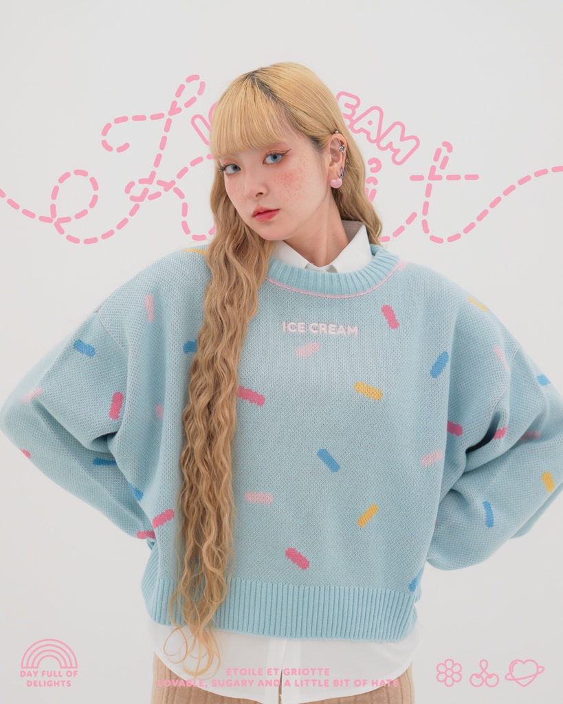 ICE CREAMニットトップス-BUBBLEGUM-(ブルー)