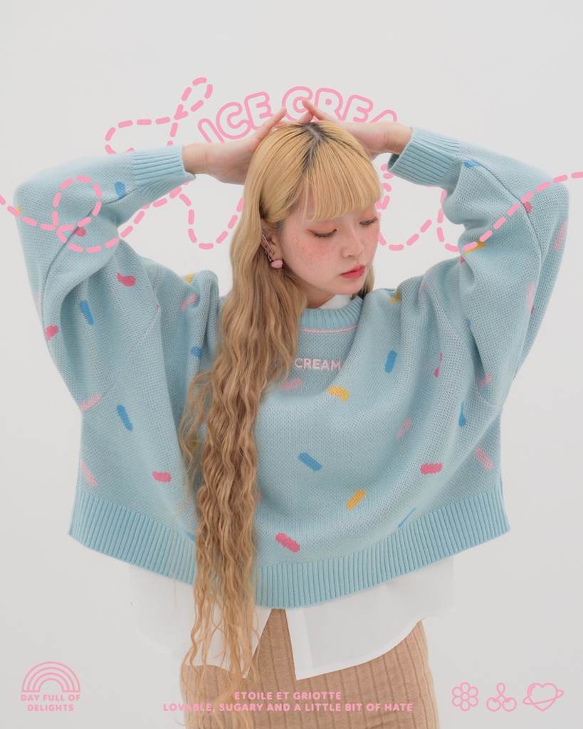 ICE CREAMニットトップス-BUBBLEGUM-(ブルー)