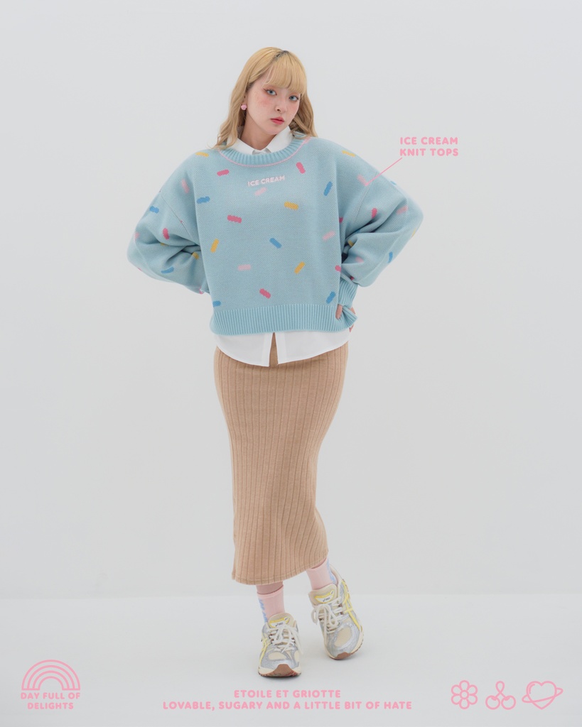 ICE CREAMニットトップス-BUBBLEGUM-(ブルー)