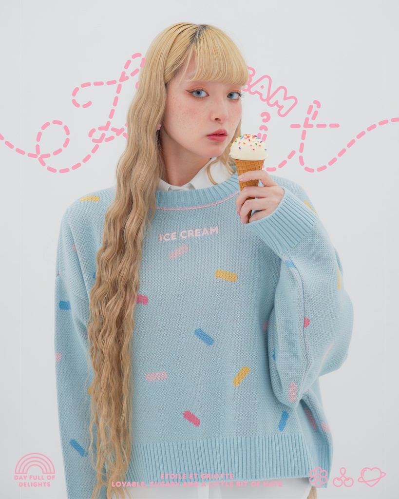 ICE CREAMニットトップス-BUBBLEGUM-(ブルー)