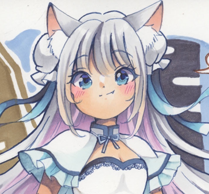 A4サイズ原画*ねこみみチャイナ(青)