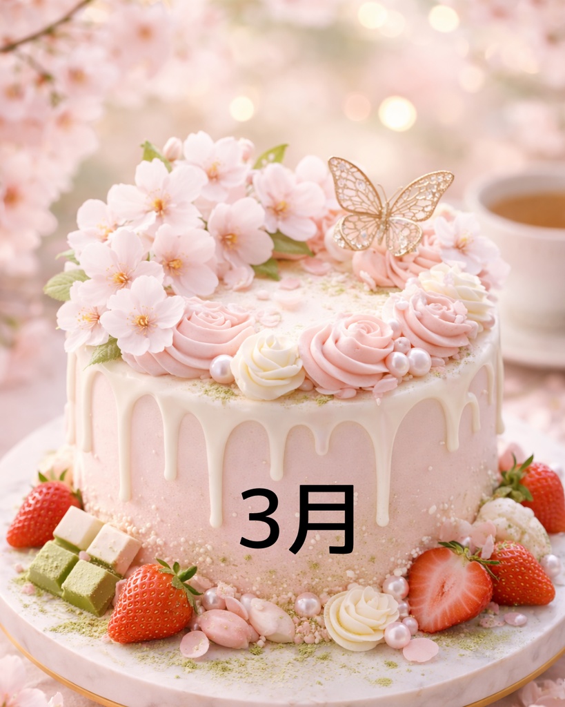 【全12種類セット】誕生月ケーキ 待受画像 | AI生成