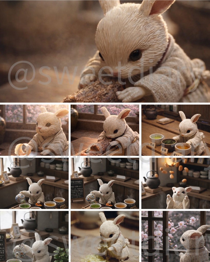 【山翠 -Sansui-】看板うさぎ職人の日常 待受画像『全10種セット』