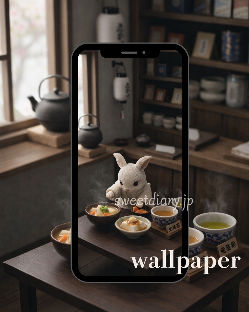 【山翠 -Sansui-】看板うさぎ職人のこだわり和食セット 待受画像『全16種』