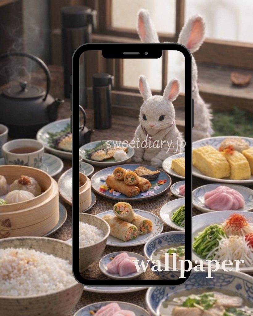 【山翠 -Sansui-】看板うさぎ職人のこだわり和食セット 待受画像『全16種』