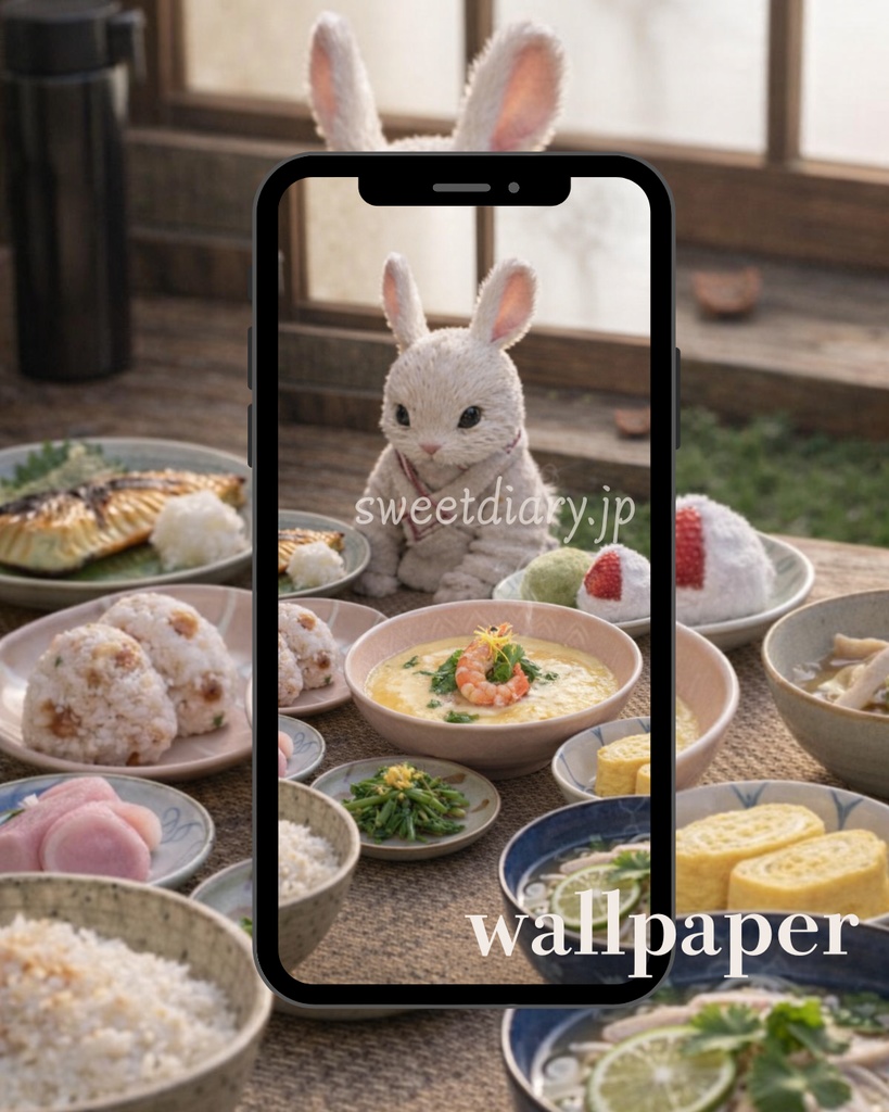 【山翠 -Sansui-】看板うさぎ職人のこだわり和食セット 待受画像『全16種』