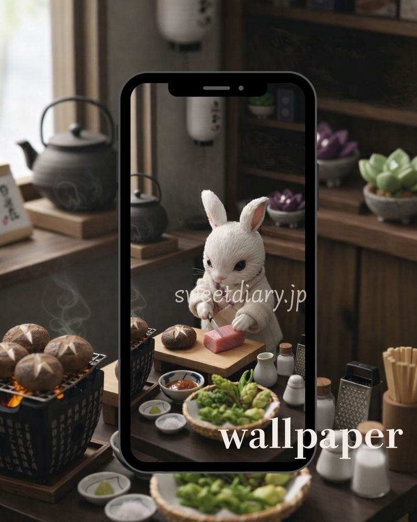 【山翠 -Sansui-】看板うさぎ職人のこだわり和食セット 待受画像『全16種』