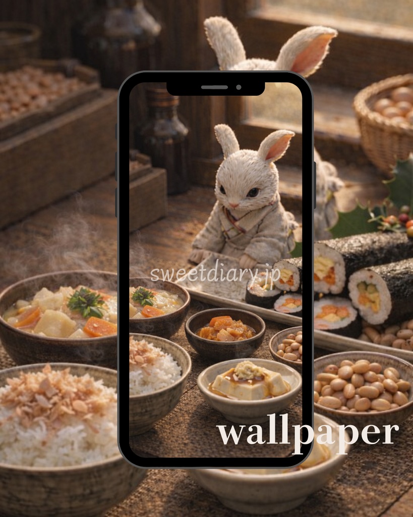 【山翠 -Sansui-】看板うさぎ職人のこだわり和食セット 待受画像『全16種』