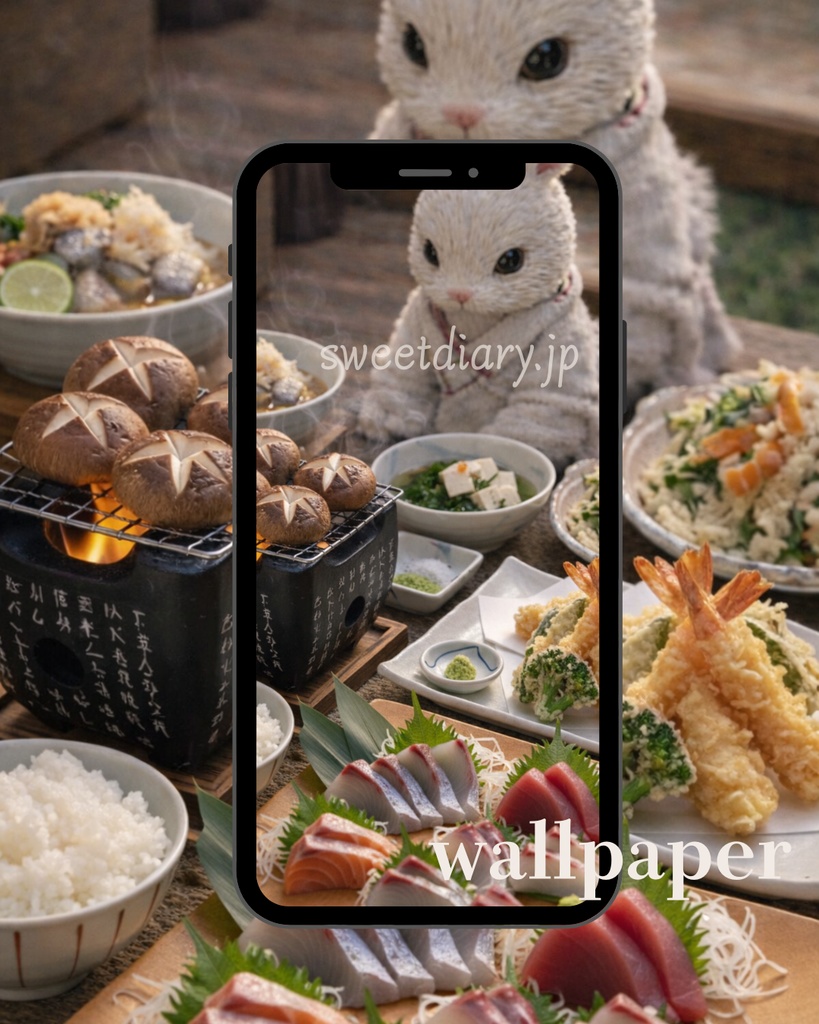【山翠 -Sansui-】看板うさぎ職人のこだわり和食セット 待受画像『全16種』