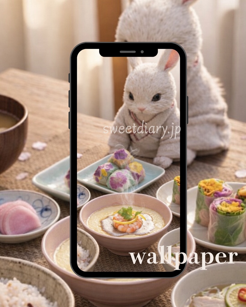 【山翠 -Sansui-】看板うさぎ職人のこだわり和食セット 待受画像『全16種』