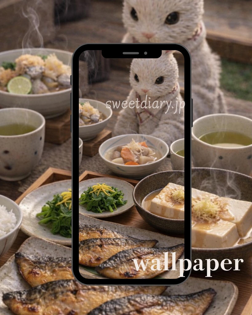 【山翠 -Sansui-】看板うさぎ職人のこだわり和食セット 待受画像『全16種』