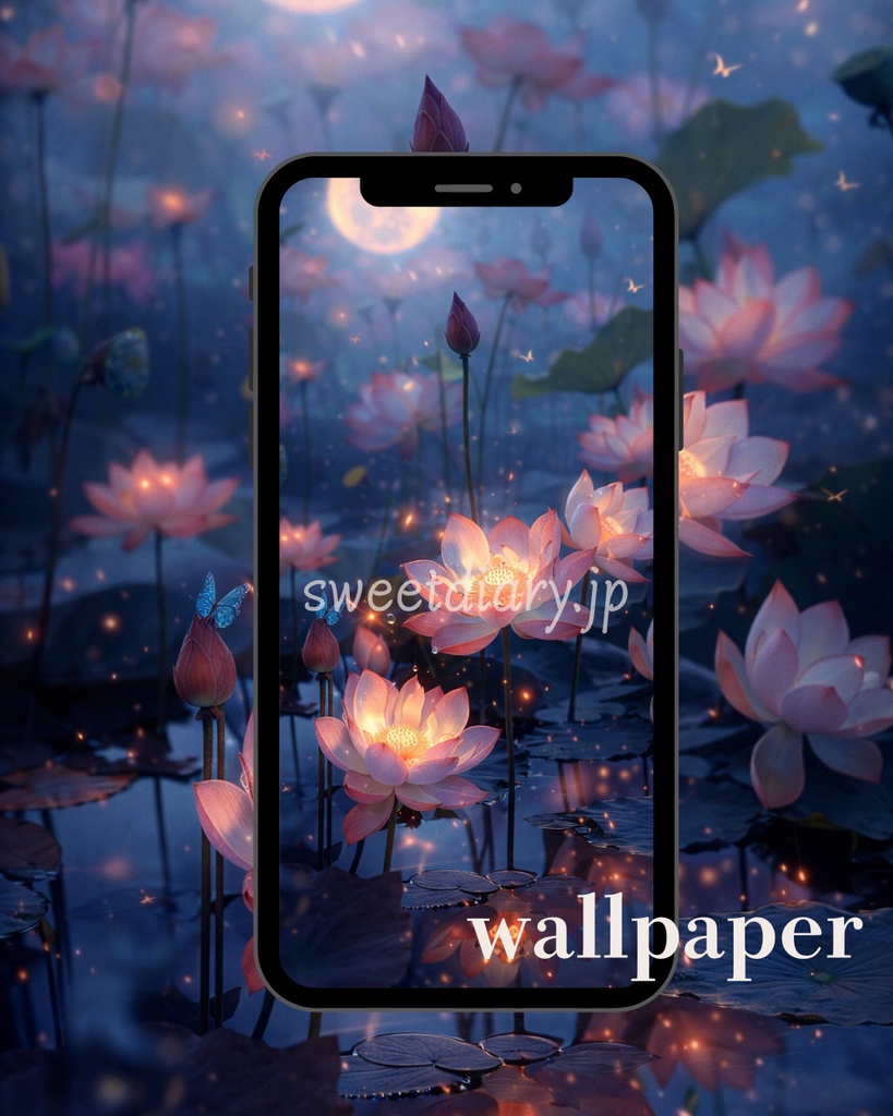 【全8枚セット】水面に咲く至福の蓮 - 幻想的な待受画像コレクション|sweet