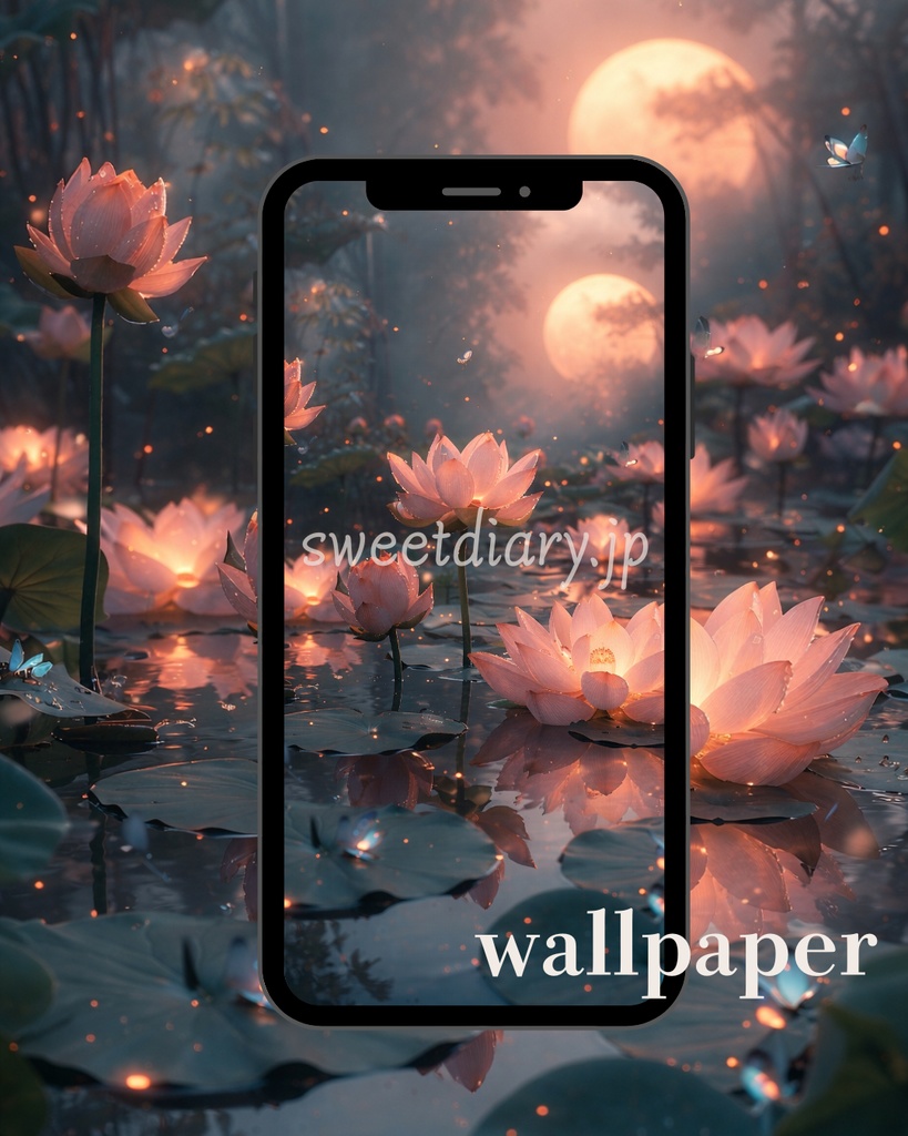【全8枚セット】水面に咲く至福の蓮 - 幻想的な待受画像コレクション|sweet