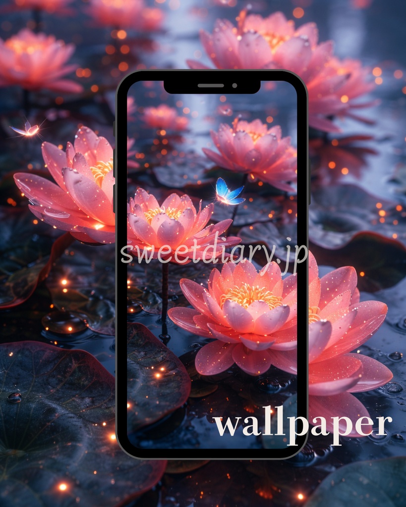 【全8枚セット】水面に咲く至福の蓮 - 幻想的な待受画像コレクション|sweet