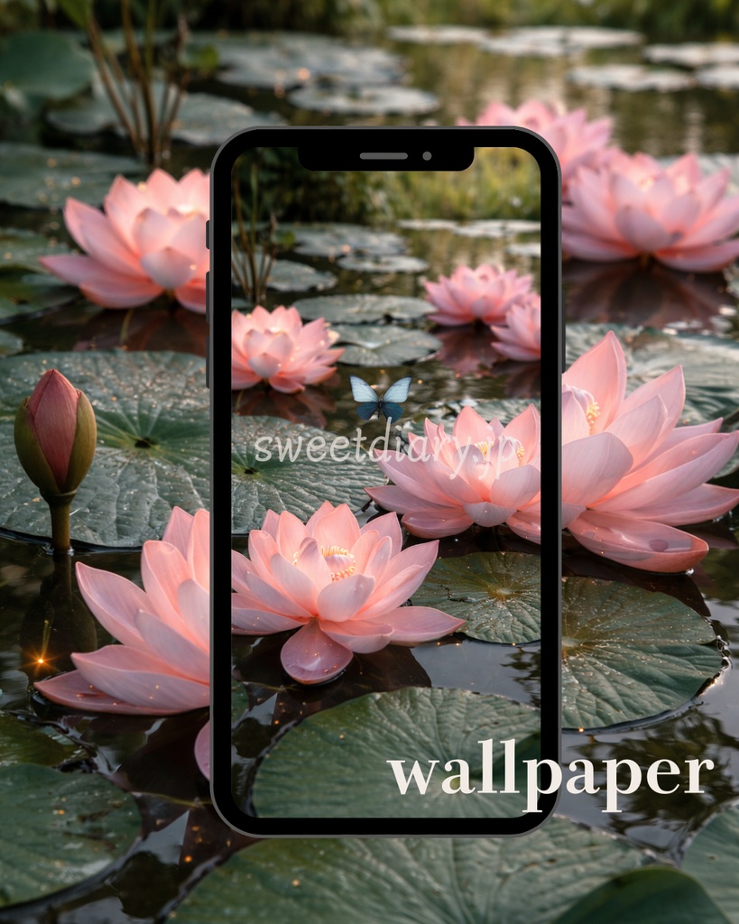 【全8枚セット】水面に咲く至福の蓮 - 幻想的な待受画像コレクション|sweet