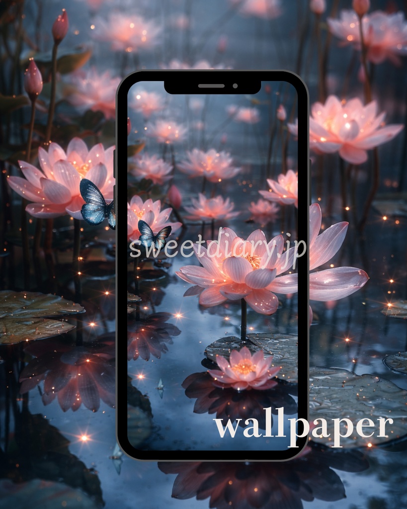【全8枚セット】水面に咲く至福の蓮 - 幻想的な待受画像コレクション|sweet