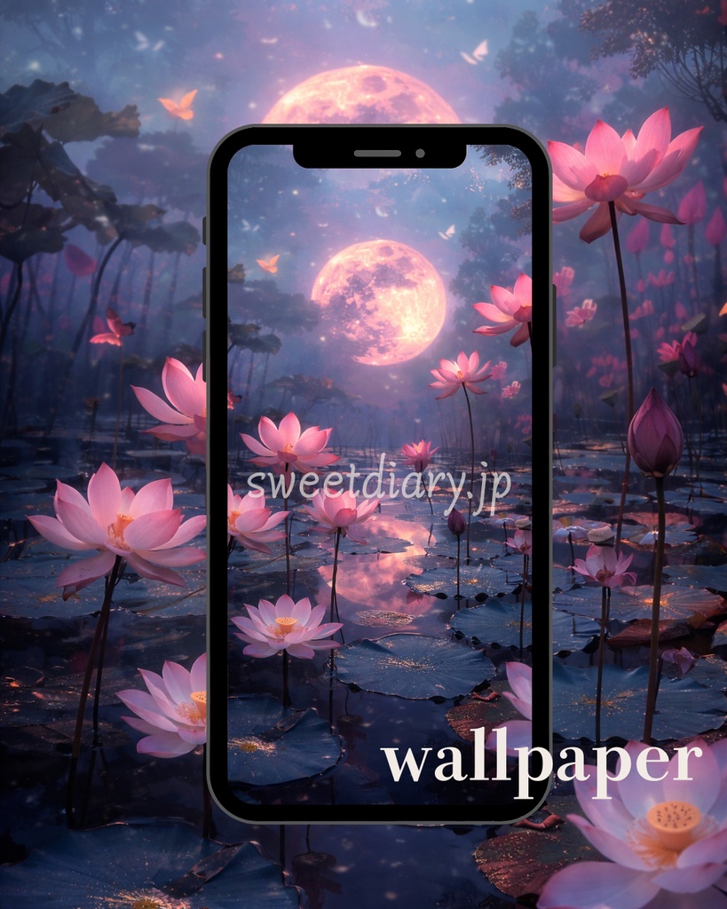 【全8枚セット】水面に咲く至福の蓮 - 幻想的な待受画像コレクション|sweet