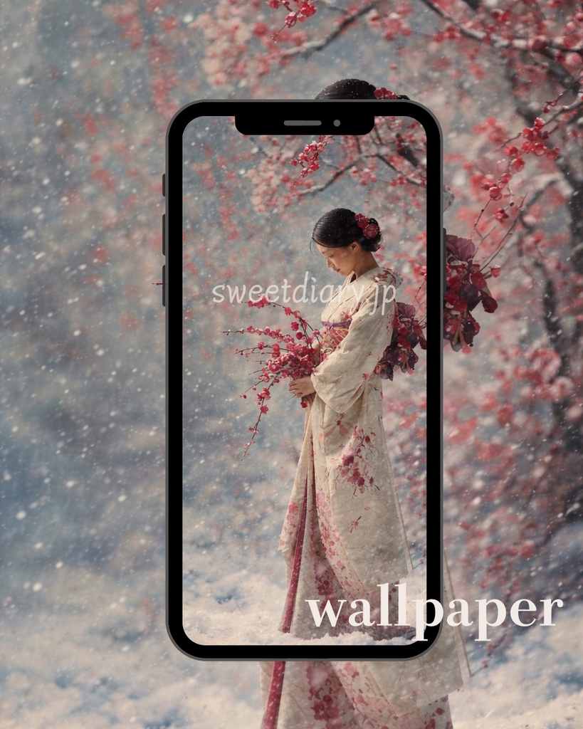 【山翠 -Sansui-】早春を彩る梅の花 - 待受画像『全10種セット』|窓越し有無セット