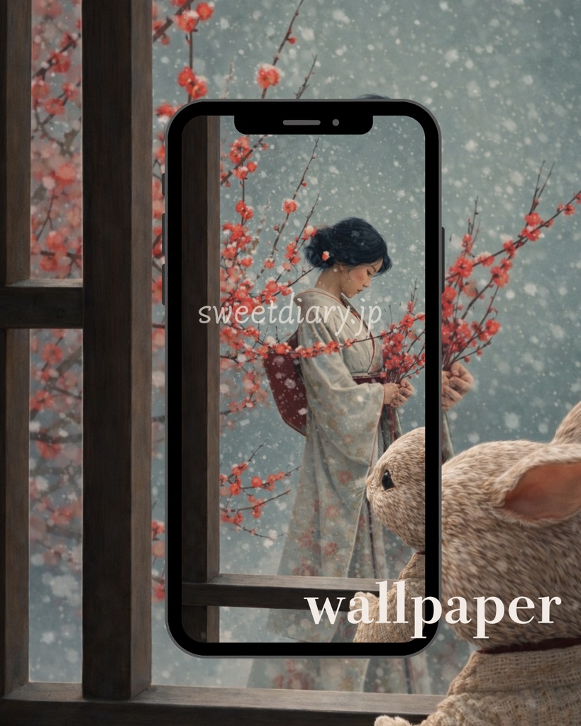 【山翠 -Sansui-】早春を彩る梅の花 - 待受画像『全10種セット』|窓越し有無セット