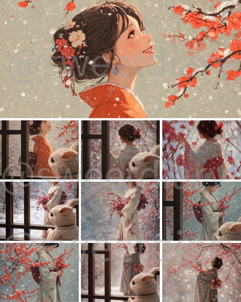 【山翠 -Sansui-】早春を彩る梅の花 - 待受画像『全10種セット』|窓越し有無セット